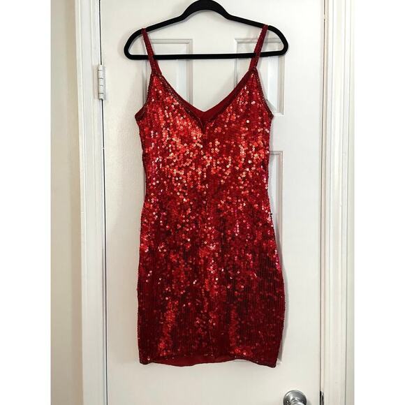 ADRIANNA PAPELL Boutique Evening Vintage Silk Red Beaded Sequin Mini Dress Sz 4 - Picture 2 of 3